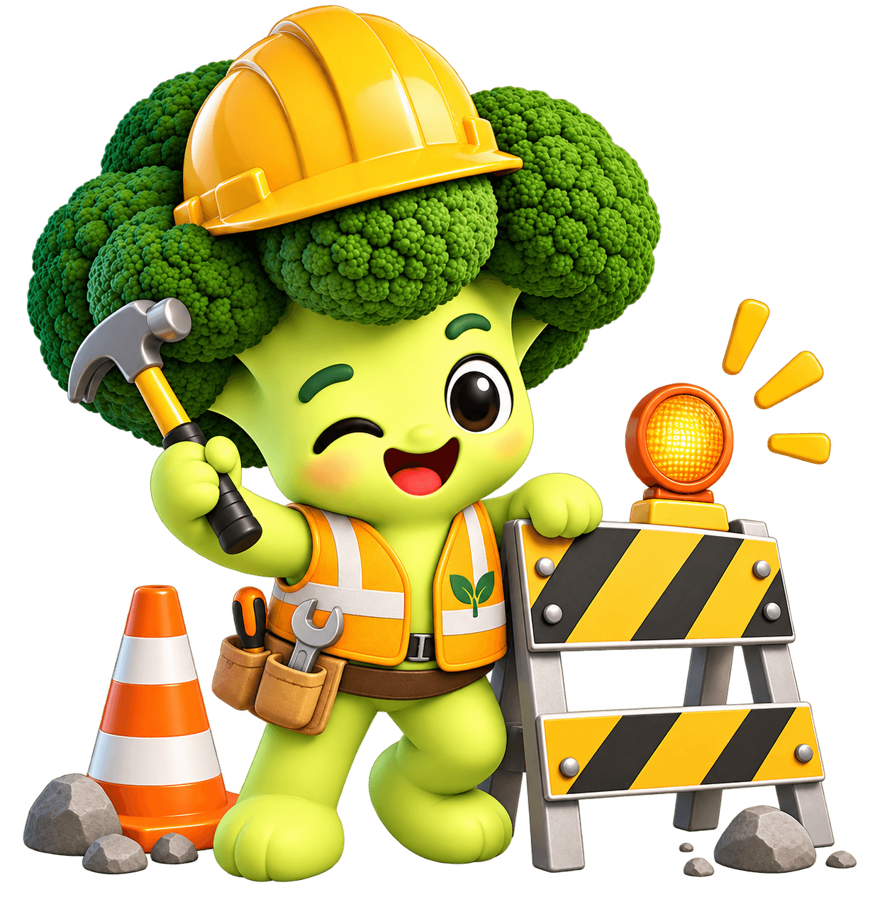 Wikly, la mascotte, en tenue de chantier